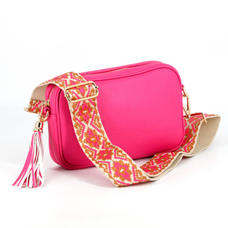 Chelsea Leather Crossbody Bag with Colour Matched Strap – Pink Mandarin